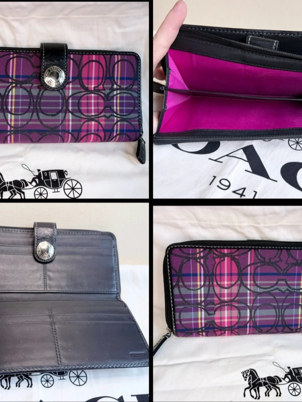 Coach Poppy Plaid Trio — Satchel + Wallet + Makeup Case - EUC + Dust Bag